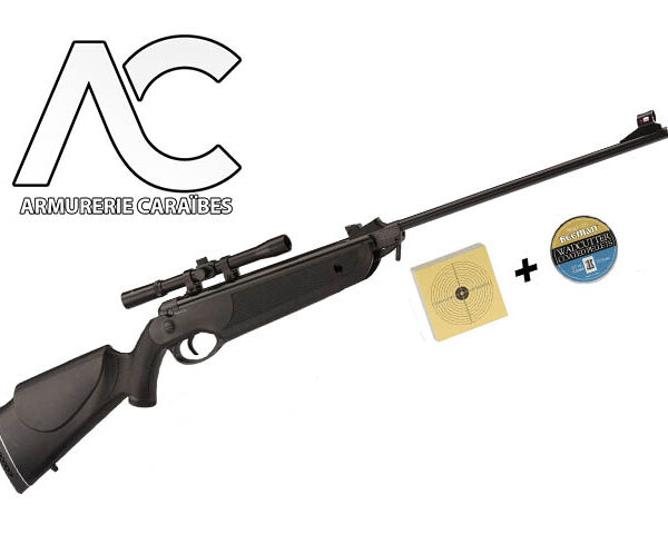 CARABINE À AIR 4,5MM BEEMAN BAY CAT 16 J AVEC LUNETTE 4X20 + PLOMB + CIBLES