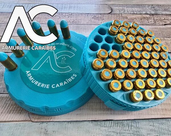 Munitions inertes en calibre 9mm (9x19) Ogives bleues - Fabrication Armurerie Caraibes - Boite de 55 munitions